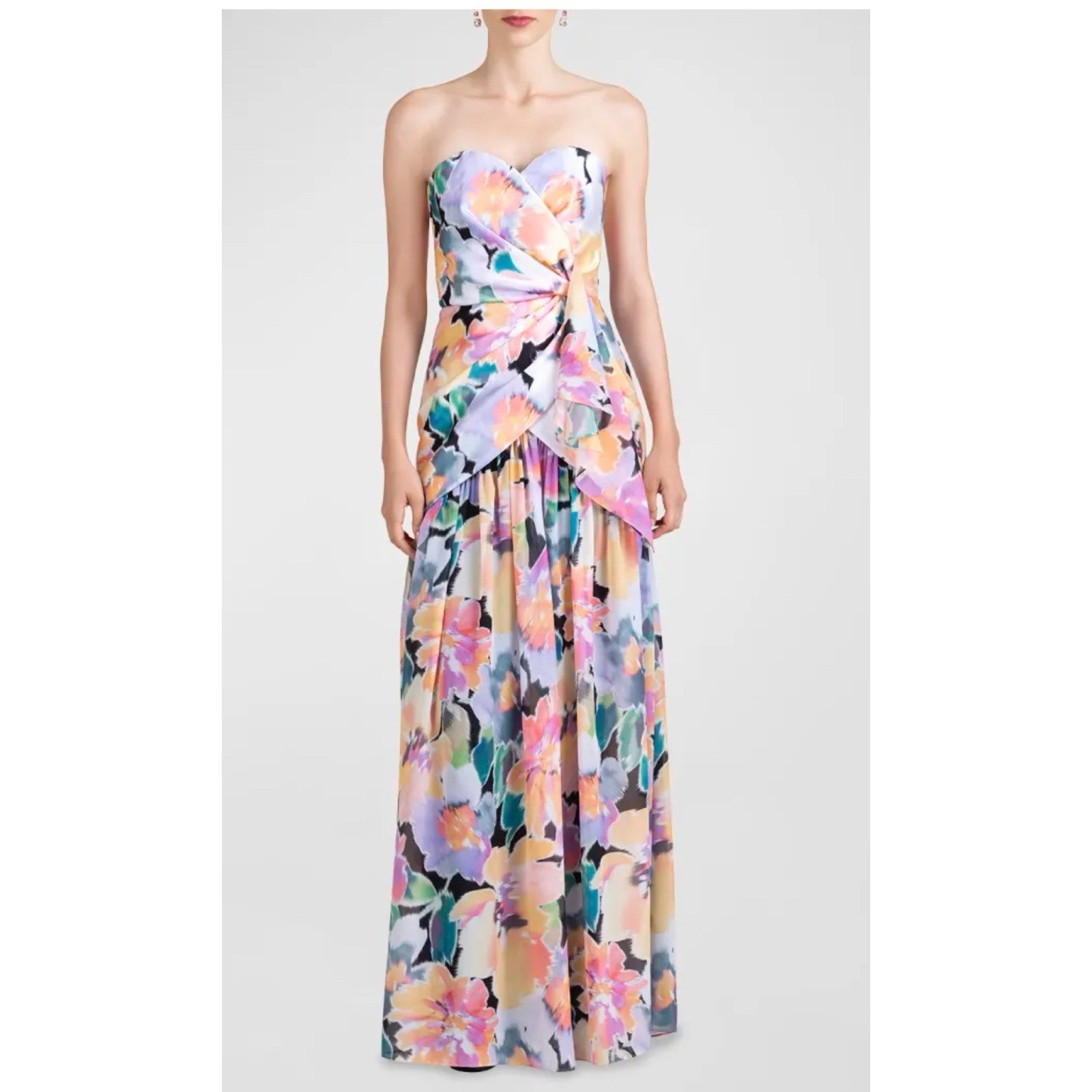 New Shoshanna Strapless Floral-Print Sweetheart Gown Size 2